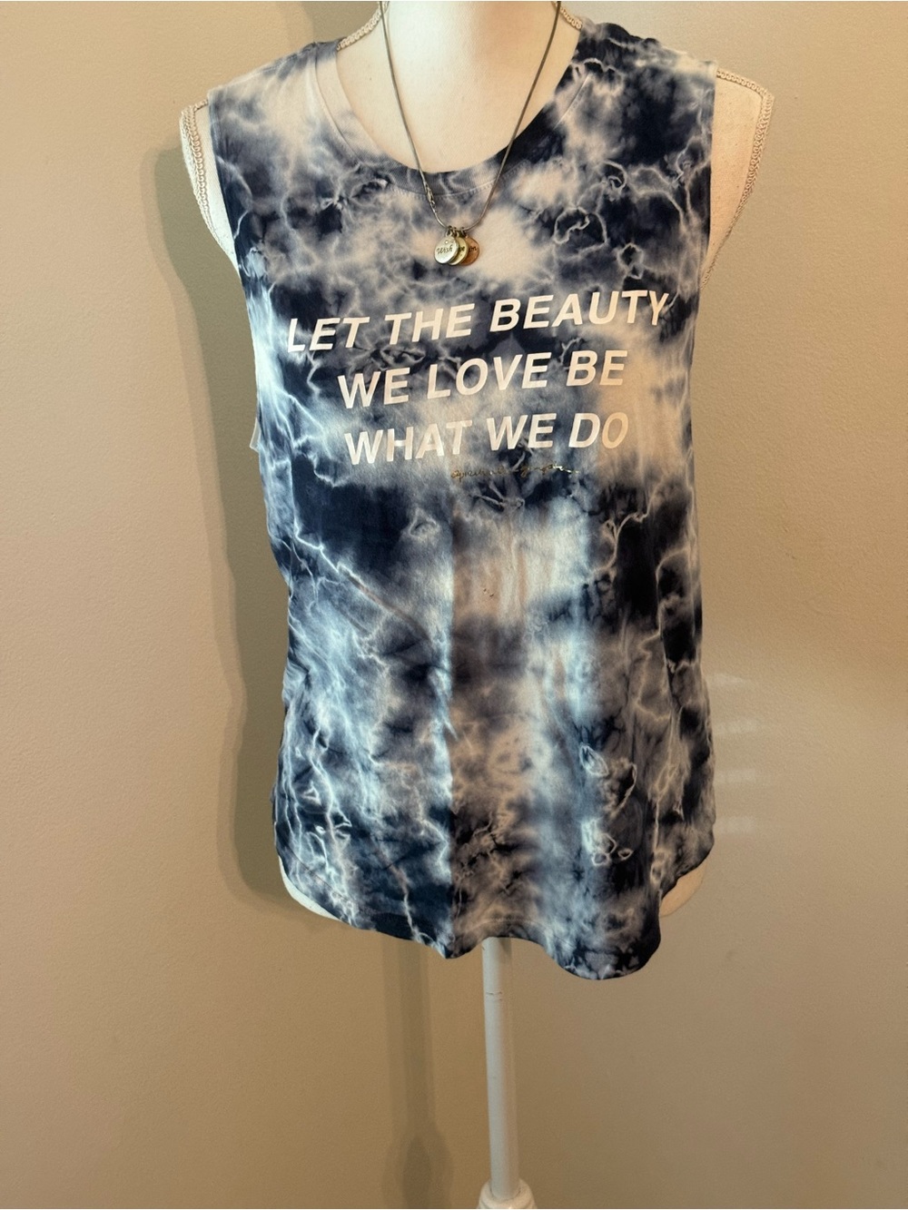 Spiritual Gangster Navy & White Tie-Dye Graphic Muscle Tank